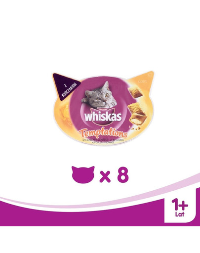 Whiskas Temptations maiuspala kana ja juustuga 60 g X 8