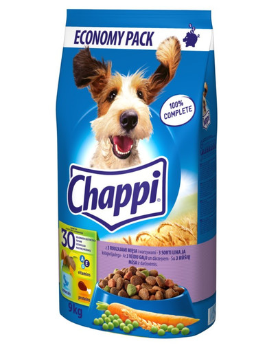 CHAPPI sausas šunų maistas su 3 rūšių mėsa 9 kg