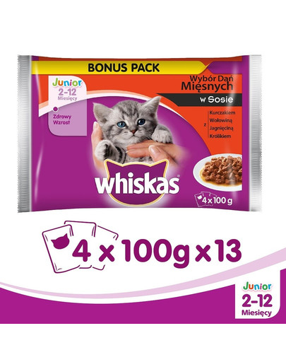 Whiskas Junior toit liha kastmes 4 X 0,1 kg X 13
