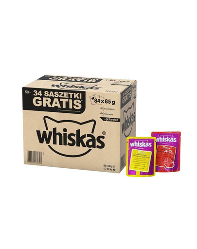 Whiskas Delice ėdalas su vištiena ir jautiena drebučiuose 85 g X 50+34 dovanų