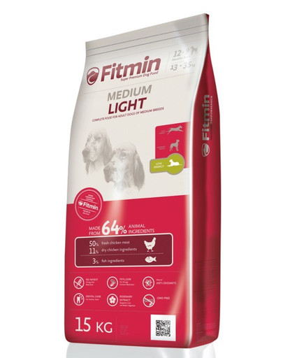 Fitmin Medium Light 15 kg Täistoit kõikide tõugude täiskasvanud koertele, kes kalduvad kaalutõusule