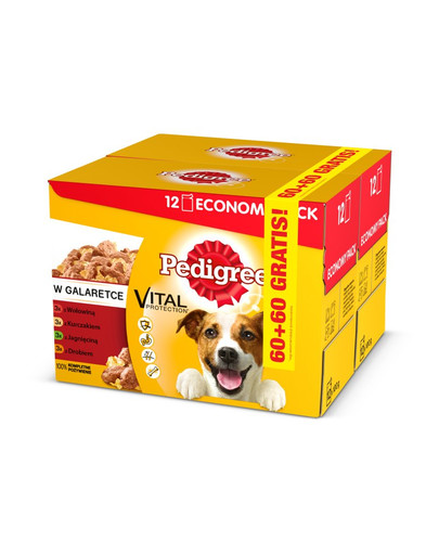 PEDIGREE Adult Mix konservai šunims su jautiena, vištiena ir ėriena ir paukštiena 12+12 GRATIS 100 g