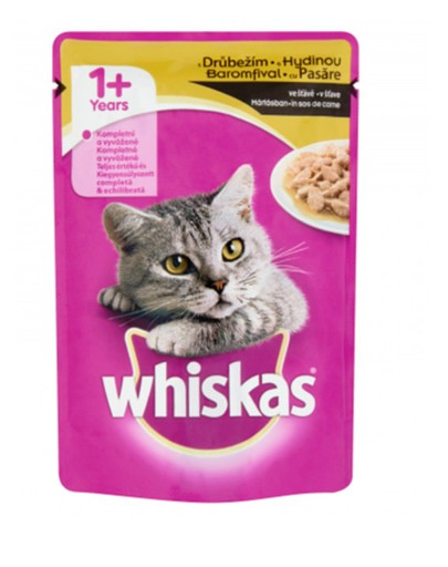 WHISKAS Katės šlapias maistas naminių paukščių skoniai 24 x 100 g