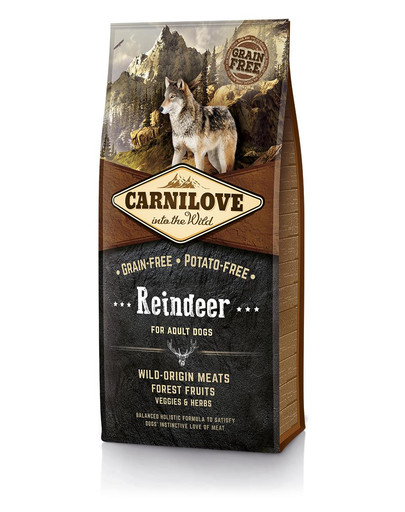 CARNILOVE Pes Adult Renifer 12 kg Täielik, kuiv ja teraviljavaba toit täiskasvanud koertele kõikidest tõugudest.