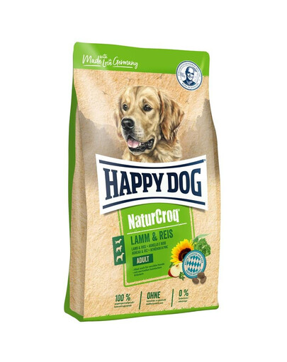HAPPY DOG NaturCroq Adult kuivtoit lambaliha ja riisiga 15 kg + 3 kg KINGITUS