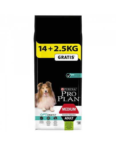 PURINA ONE Pro Plan Dog Medium Adult Opti Digest 14 kg + 2,5 kg