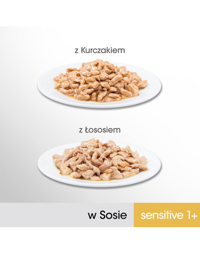 PERFECT FIT Sensitive 1+ Konservai šlapias kačių maistas vištiena ir lašiša 4*85 g