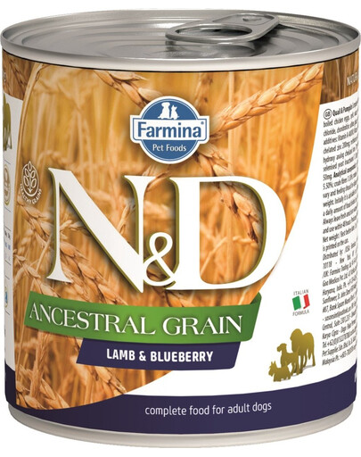 FARMINA N&D Dog Ancestral Grain Lamb & Blueberry konserv 285 g