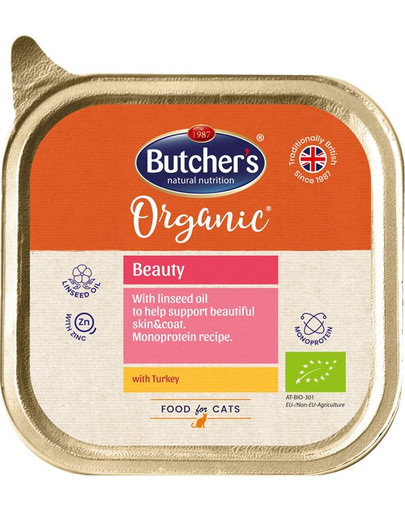 BUTCHER'S Organic Beauty kalakutienos monoproteinų kačių maistas 85 g