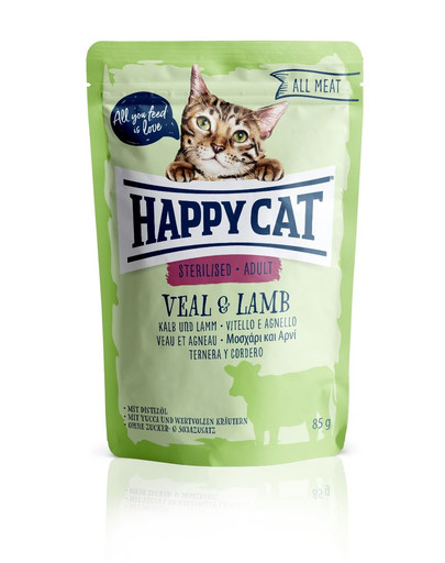 HAPPY CAT All Meat Adult Steriliseeritud Kalb & Lamm 85 g lambaliha ja vasikaliha