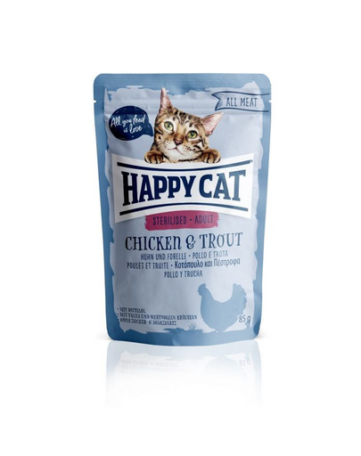HAPPY CAT All Meat Adult Steriliseeritud Huhn & Forelle 85 g kanaliha ja forell 
