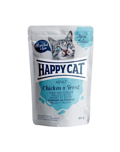 HAPPY CAT Meat in sauce Adult Huhn & Forelle 85 g kanaliha ja forell kastmes
