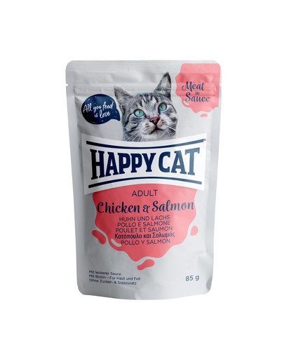 HAPPY CAT Meat in sauce Adult Huhn & Lachs 85 g kanaliha ja lõhe
