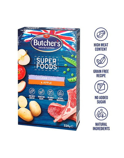BUTCHER'S Superfoods Treats Maiuspalad 25/5000 lambaliha ja õunaga 320 g
