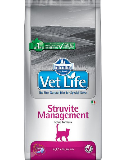 FARMINA Vet Life Struvite Management Cat 10 kg Veterinaarne täistoit täiskasvanud kassidele, kes kannatavad idiopaatilise tsüstiidi all.