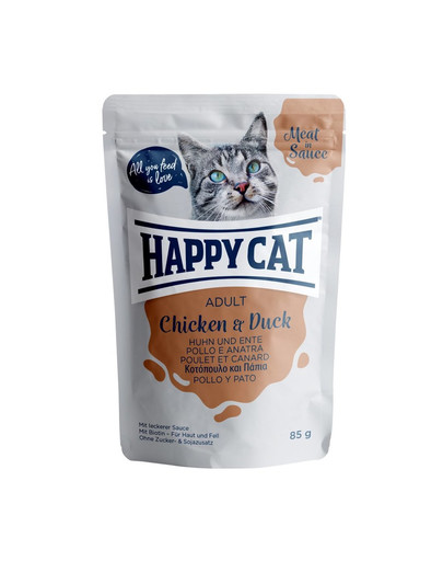HAPPY CAT Meat in Sauce Adult Huhn & Ente 85g kodulinnuliha ja part