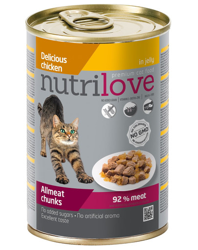 NUTRILOVE Premium gabaliukai su vištiena drebčiuose katinui 400g