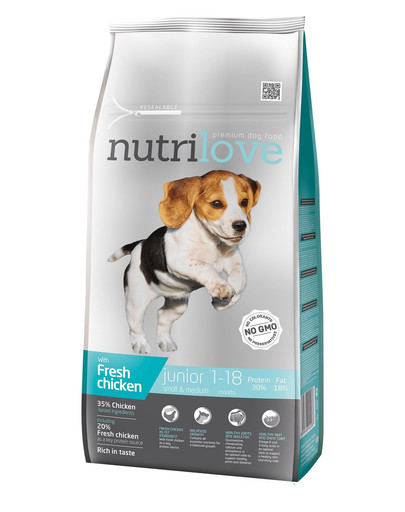 NUTRILOVE Premium koertele Junior S&M värske kanalihaga8kg