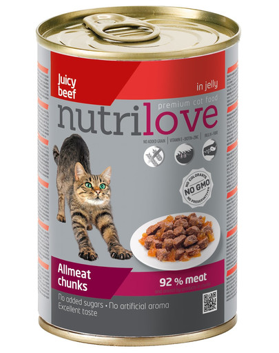 NUTRILOVE Premium gabaliukai su jautiena drabčiuose katinui 400g