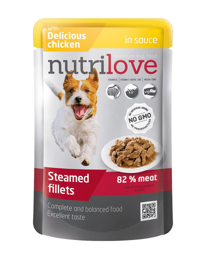 NUTRILOVE Premium lihatükid kanalihaga kastmes koertele 85g