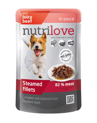 NUTRILOVE Premium lihatükid kastmes koertele veiselihaga 85g