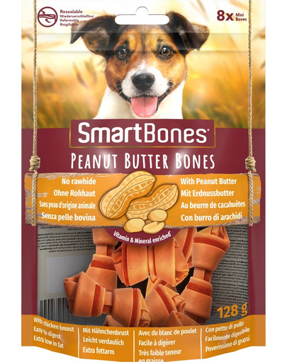 SmartBones Peanut Butter mini 8 tk närimiskondid maapähklivõiga väikest tõugu koertele