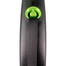 FLEXI Black Design S kokkutõmmatav jalutusrihm, 5 m teip, roheline mustaga